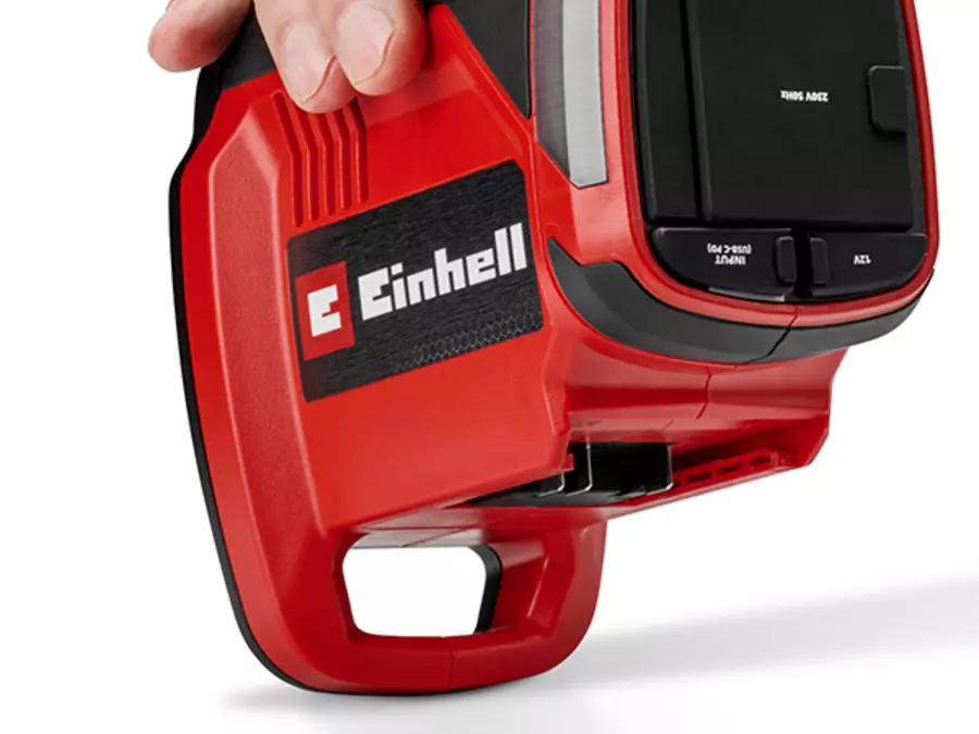 Einhell cordless energy station TE-ES 18/150/1 Li-C-Solo with hanging hook in close-up view.