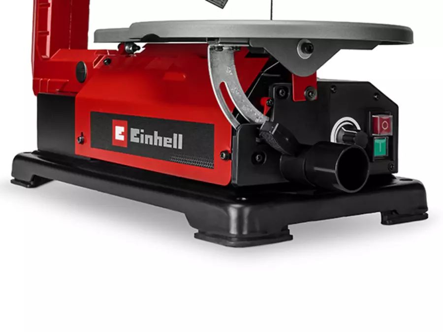 La sierra de marquetería TC-SS 406 E de Einhell sobre fondo blanco con una base estable.
