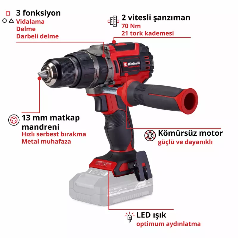 Einhell Akülü Darbeli Vidalama TP-CD 18/70 Li-i BL - Solo