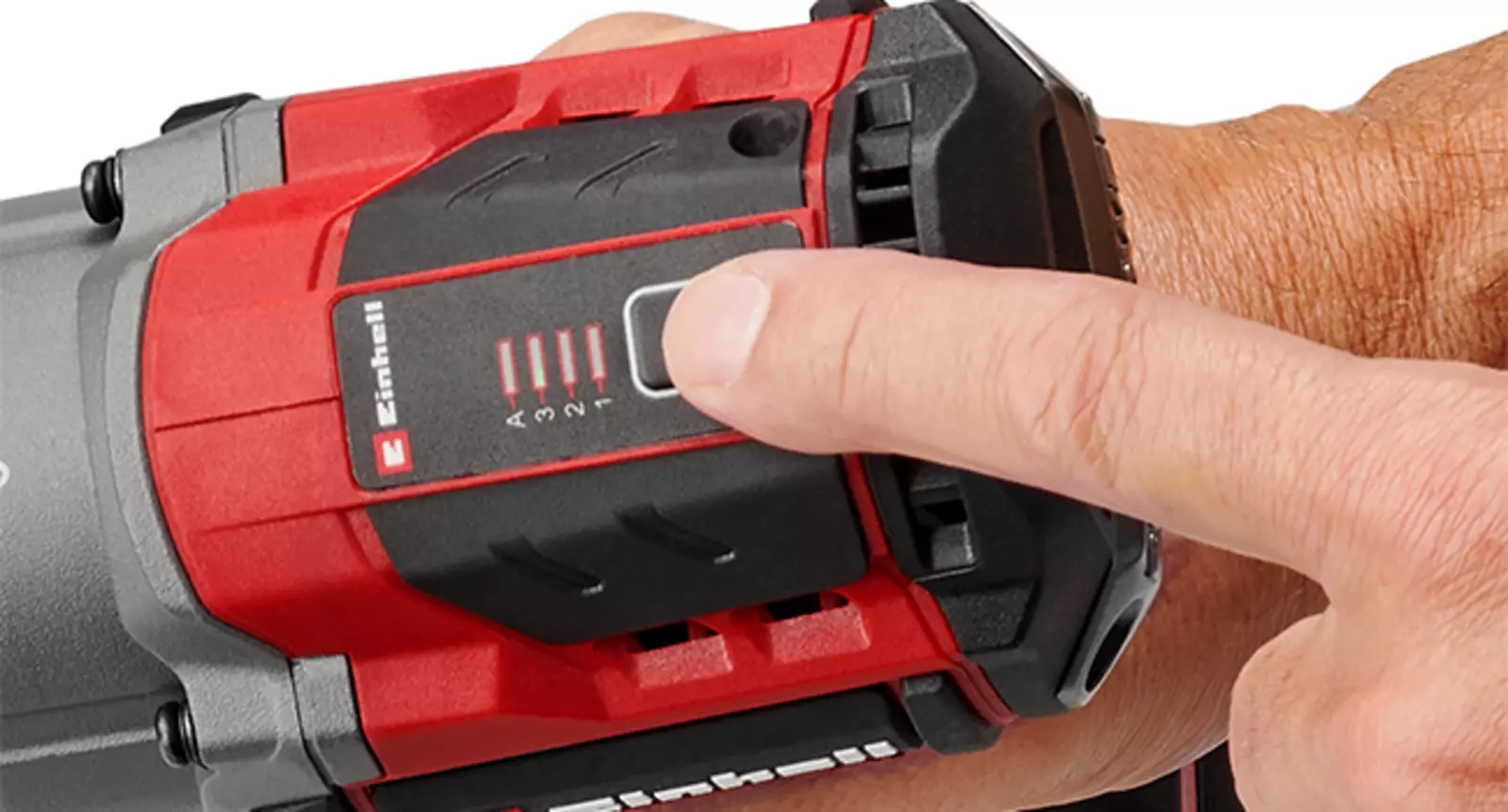 Close-up of the Professional cordless impact drill TP-CD 18/70-C Li-i BL with a button for selecting the power setting.