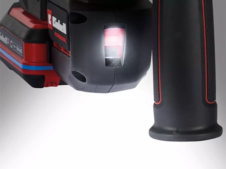 Uma luz LED integrada ilumina a área de trabalho sob a estrutura do Einhell martelo perfurador a bateria TP-HD 18/17-C Li BL - Solo.