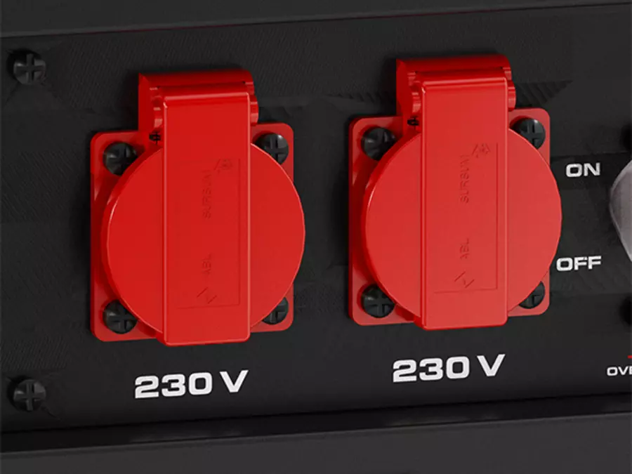 Close-up of the two 230-volt sockets on the Einhell TC-PG 2600 generator.