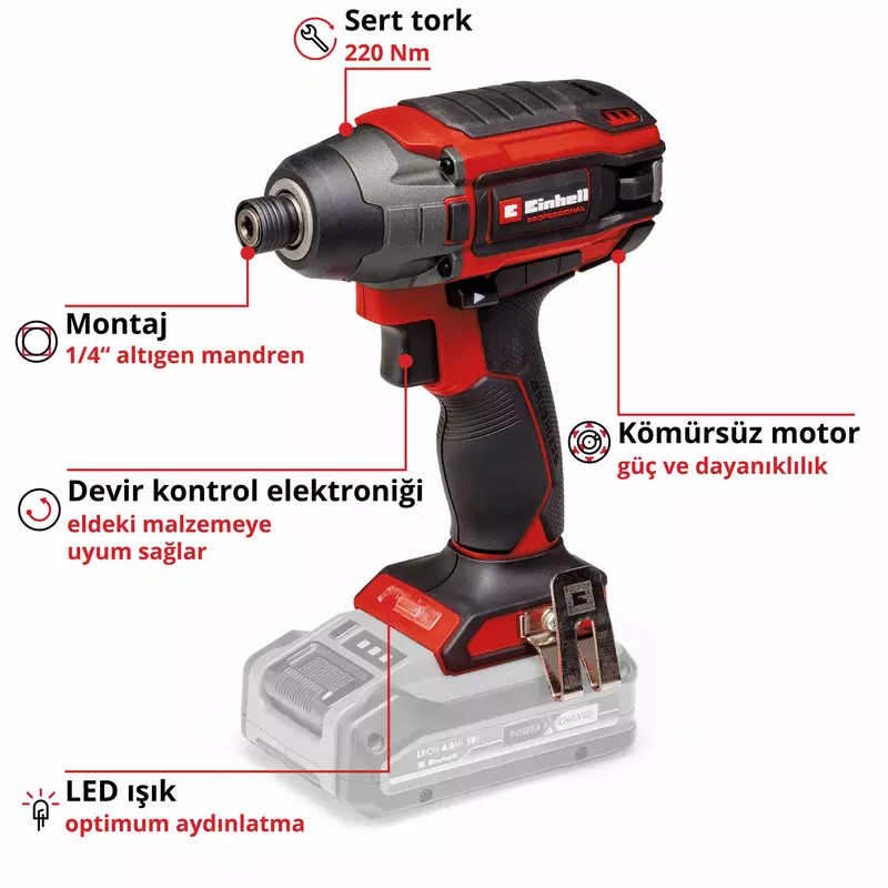 Einhell Akülü Darbeli Vidalama TP-CI 18/220 Li BL - Solo