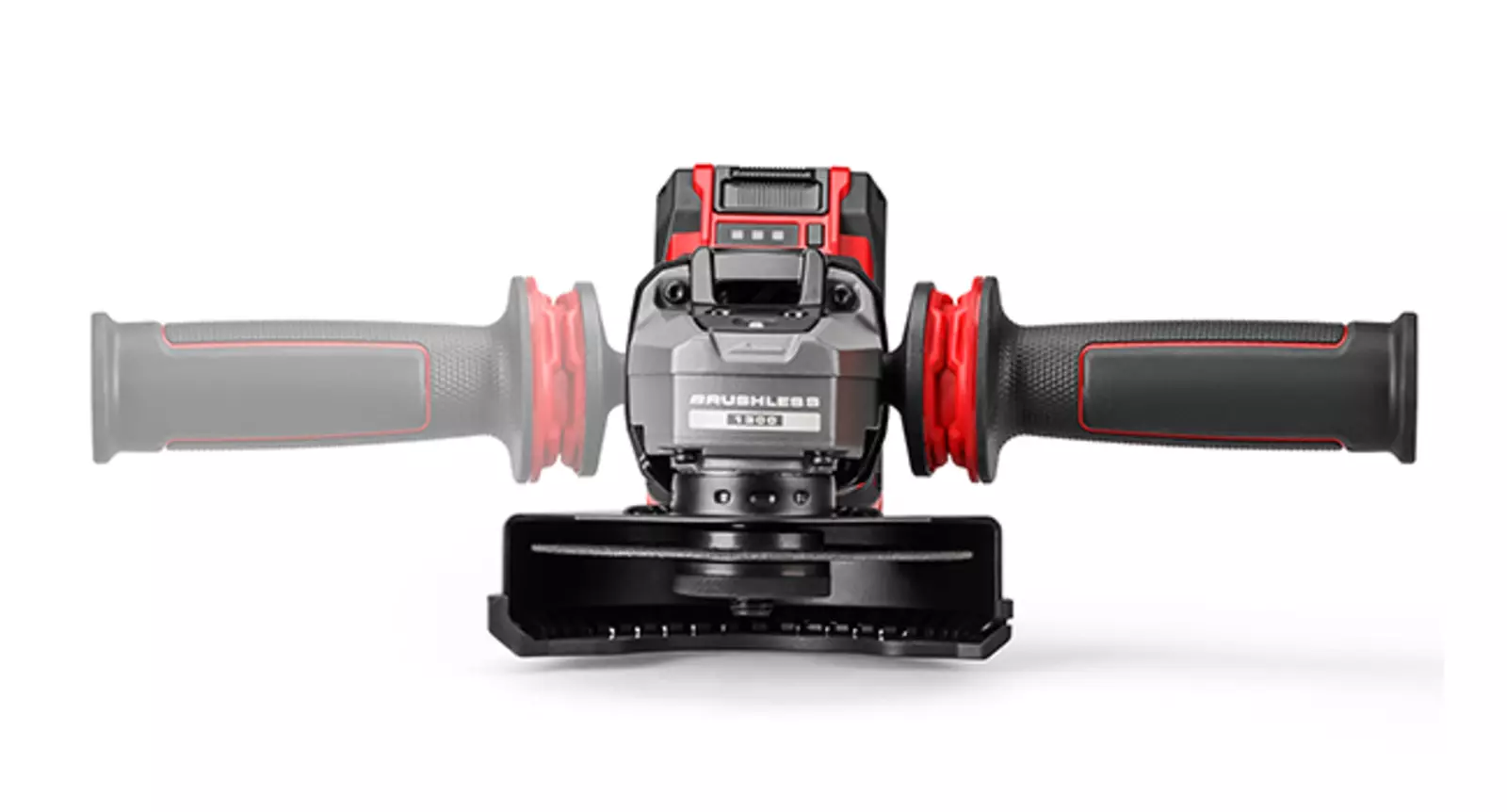 The Einhell Professional TP-AG 18/125-13 Q P BL cordless angle grinder with vibration-dampened auxiliary handle, front view.