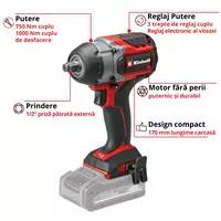 Einhell Cheie cu impact fara fir TP-CW 18/750-C Li BL - Solo