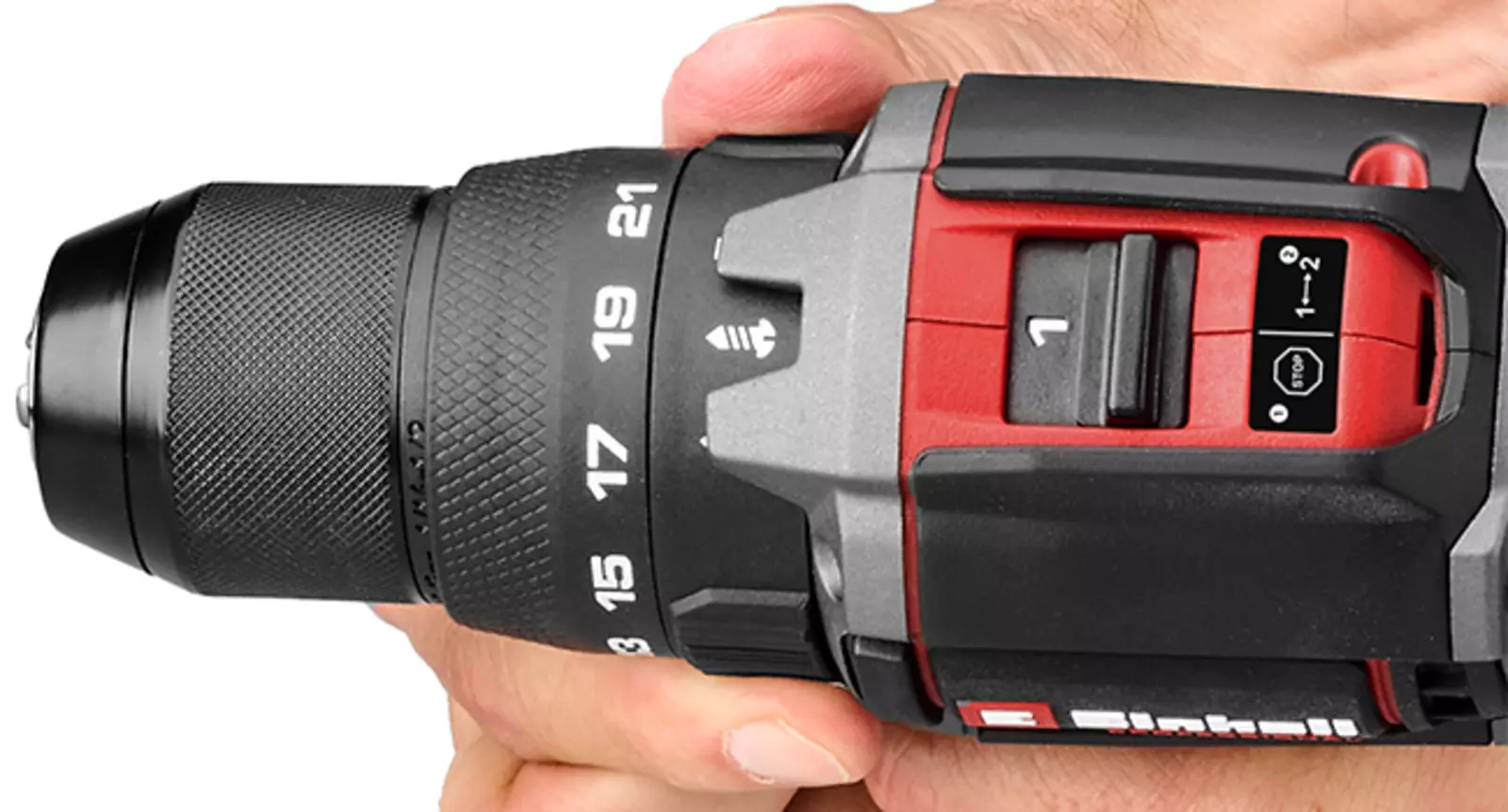 Close-up of the Professional cordless impact drill TP-CD 18/70-C Li-i BL with torque and function selection.