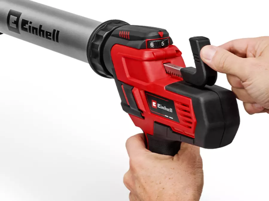 The Einhell cordless cartridge gun TE-SG 18/600 B Li - Solo with adjustable bolt, operated with one hand.