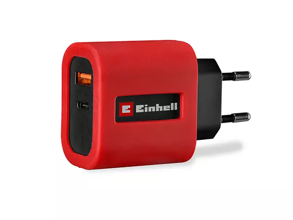 The Einhell USB-Fast Charger with removable rubber casing for extra protection.
