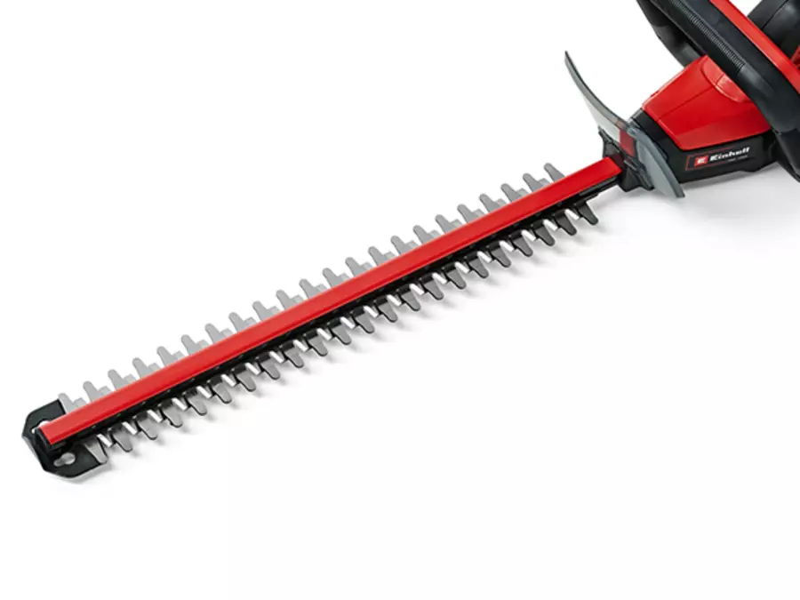 The Einhell cordless hedge trimmer GC-CH 18/40 Li Kit with high-quality, laser-cut blades.
