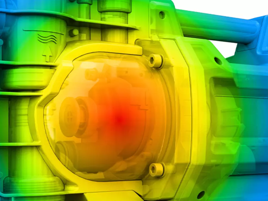 Thermal image showing overload protection of the Einhell Cordless Garden Pump AQUINNA 18/28, with red heat zone.