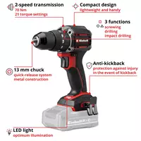 Einhell Cordless Impact Drill TP-CD 18/70-C Li-i BL - Solo