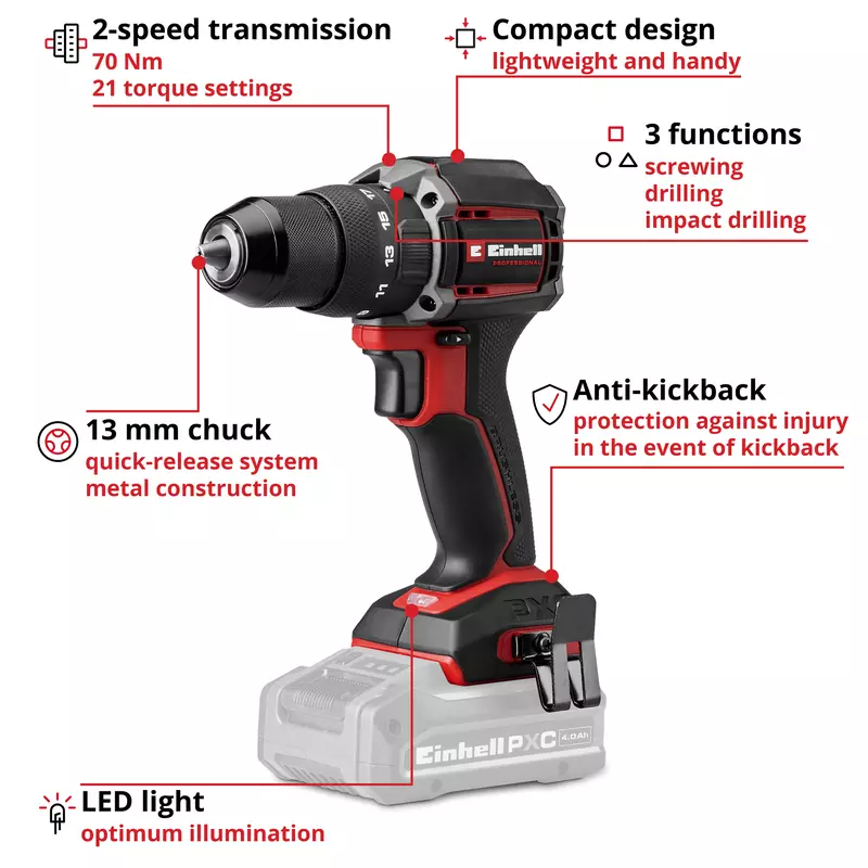 Einhell Cordless Impact Drill TP-CD 18/70-C Li-i BL - Solo
