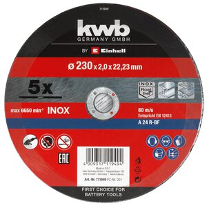 5-pc. Thin Cutting Discs Set, Inox, Ø 230 x 2 mm
