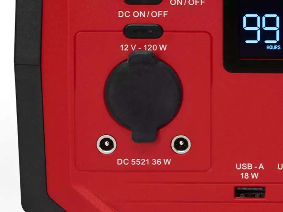The Einhell energy station TE-ES 300/240 shows a 12 V port with cover on the front.