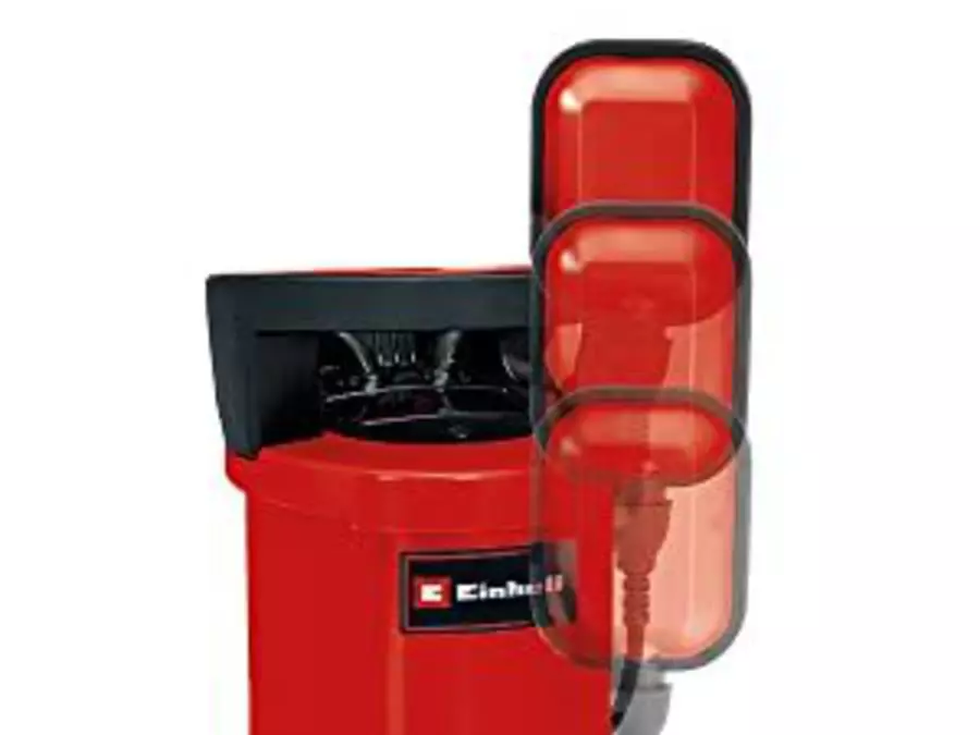 Red Einhell clear water submersible pump GE-SP 4390 LL with an infinitely variable float switch visible on the side.