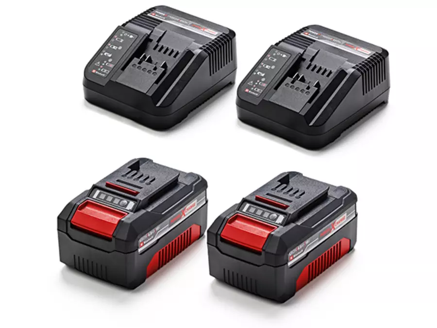 Dvě baterie Power X-Change a dvě nabíječky pro akumulátorovou sekačku Einhell GE-CM 36/36 Li Kit – FCB.