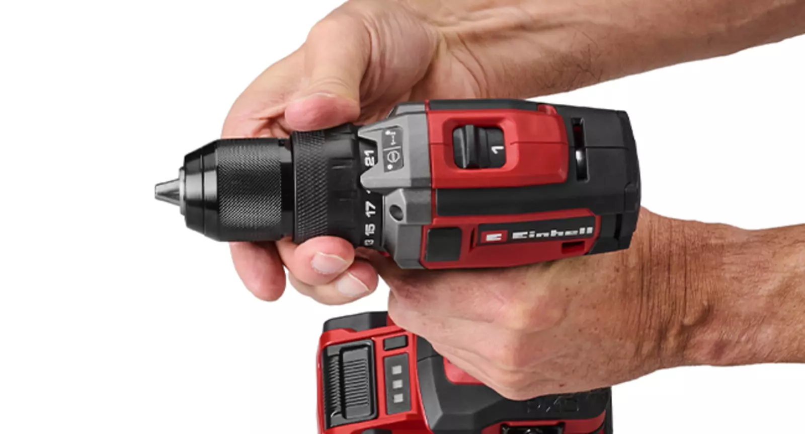 The Einhell cordless drill driver TE-CD 18/50 Li - Solo with adjustable torque settings on the selector ring.