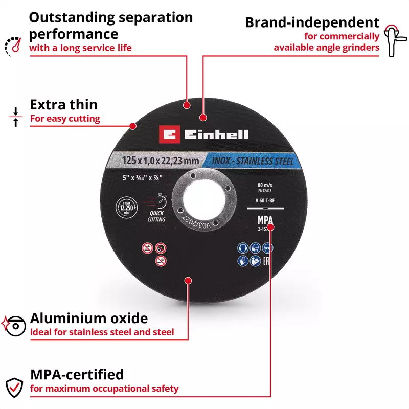 Einhell Cutting discs Thin Cutting Discs, Inox, Ø 125 x 1 mm, 10 pcs.