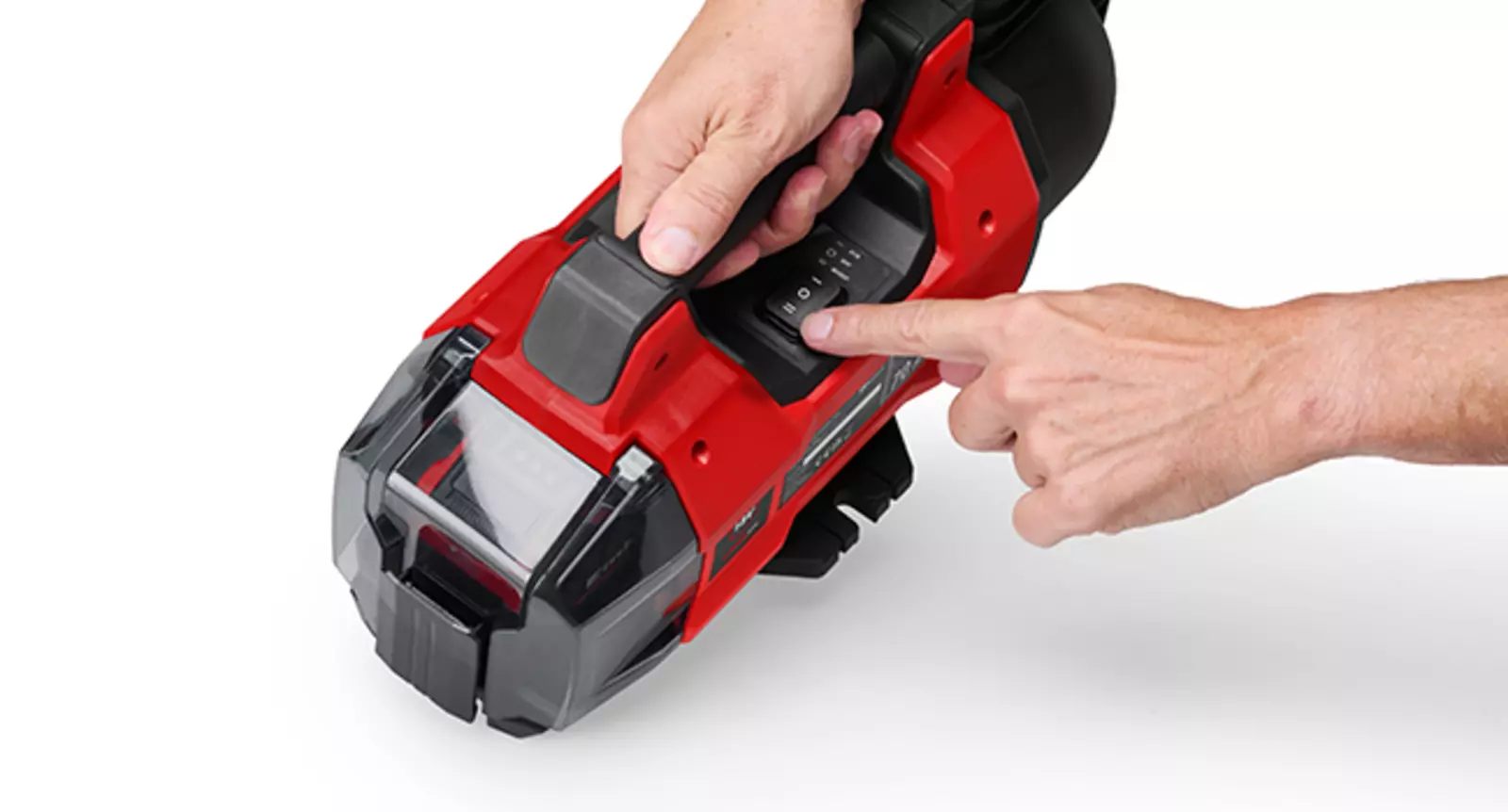 Rocker switch on the Einhell Cordless Garden Pump AQUINNA 18/28 with OFF, ECO, and BOOST modes.