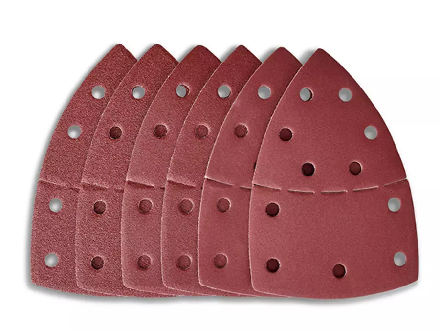 The accessories for the Einhell cordless multi sander TE-OS 18/150-2 Li include multiple sanding sheets on a white background.