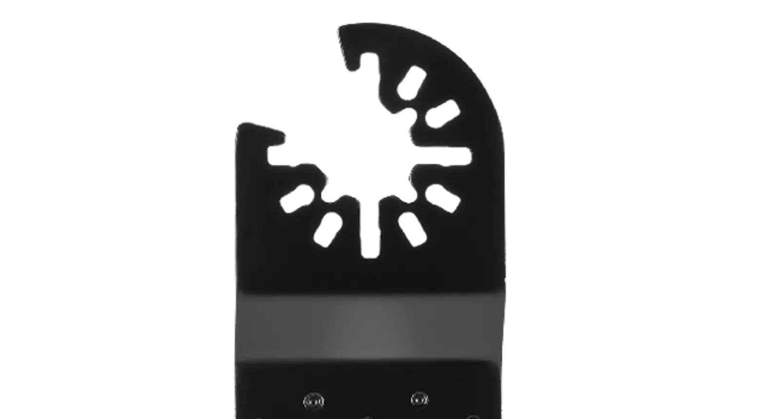 Detail view of the star-shaped open-back mount of an Einhell HM plunge saw blade for common multitools, excluding Starlock machines.