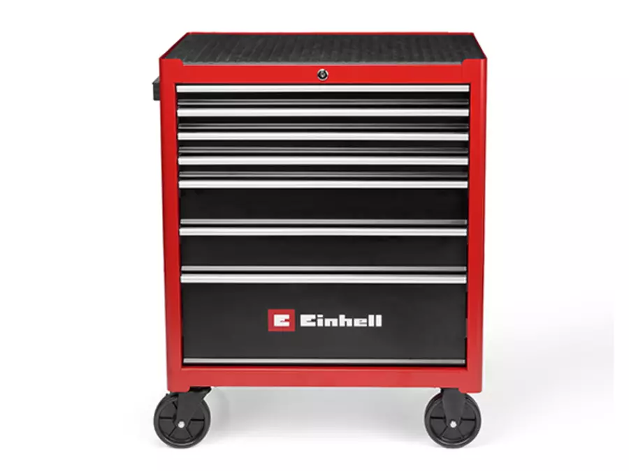 Frontansicht des Einhell Werkstattwagens TC-TW 150 mit geschlossenen Schubladen.