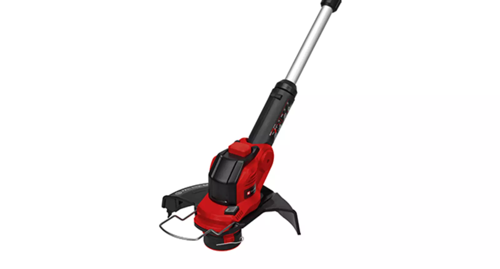 Primer plano de la parte inferior de la bordeadora a batería Einhell GE-CT 18/28 Li TC-Solo con carretel de tanza y Flowerguard.