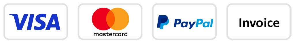 Payment methods: Visa, Mastercard, Paypal and Invoice