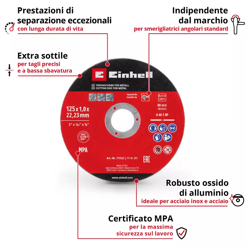 Einhell Dischi da taglio Thin Cutting Discs, Ø 125 x 1 mm, 5 pcs.