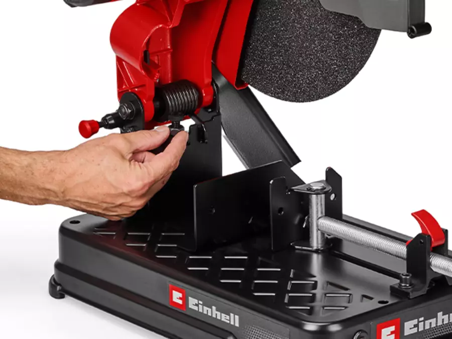 The Einhell metal cutting machine TC-MC 355 with an adjustable depth stop for precise cuts.