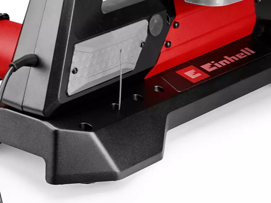 The Einhell scroll saw TE-SS 406 Vario FP with a built-in tool holder on the device, shown against a white background.