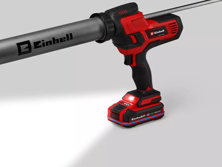 The Einhell cordless cartridge gun TE-SG 18/600 B Li - Solo with built-in LED light, shown against a white background.