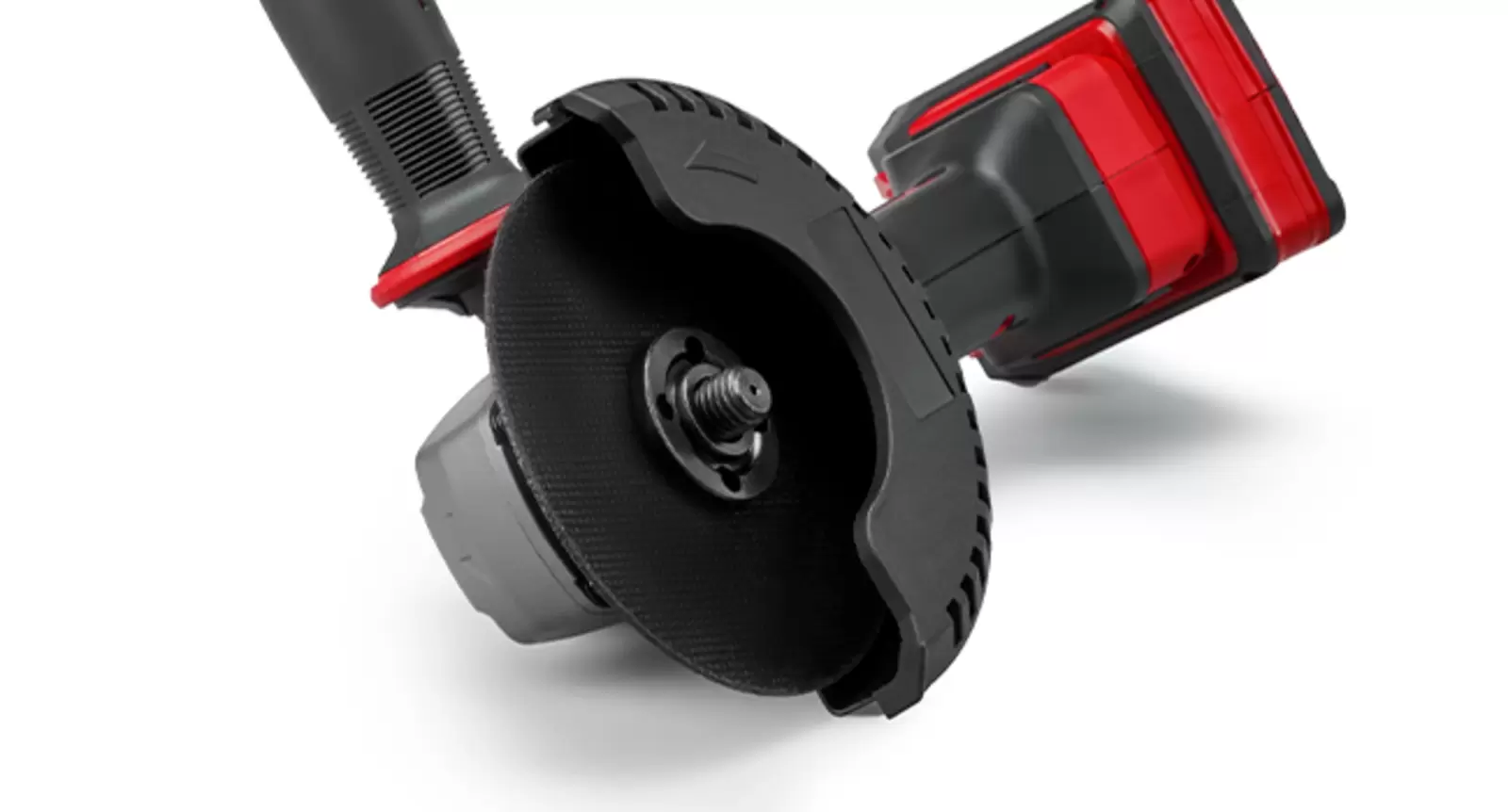 The Einhell Cordless Angle Grinder TP-AG 18/125 CE +3 Set - Solo with mounted black safety guard.