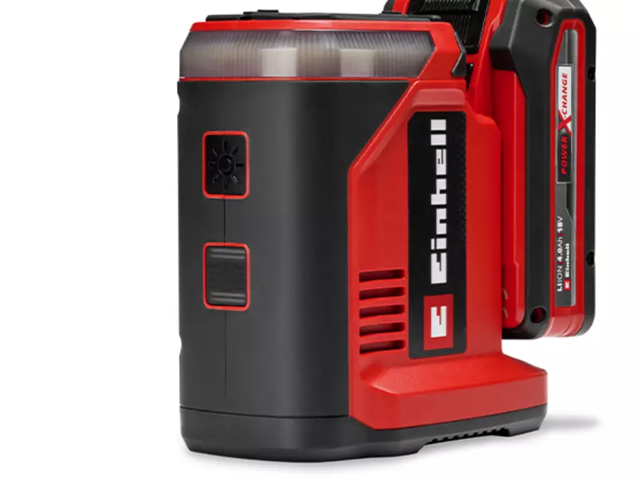 Side view of the black and red Einhell cordless energy station TE-ES 18/150/1 Li-C-Solo.