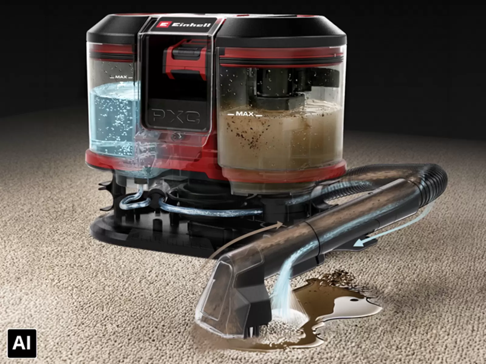 Hände befestigen den Aufsatz für die 3-in-1-Reinigung am Einhell Akku-Waschsauger TE-SCL 18/1100 Li-S BL-Solo.