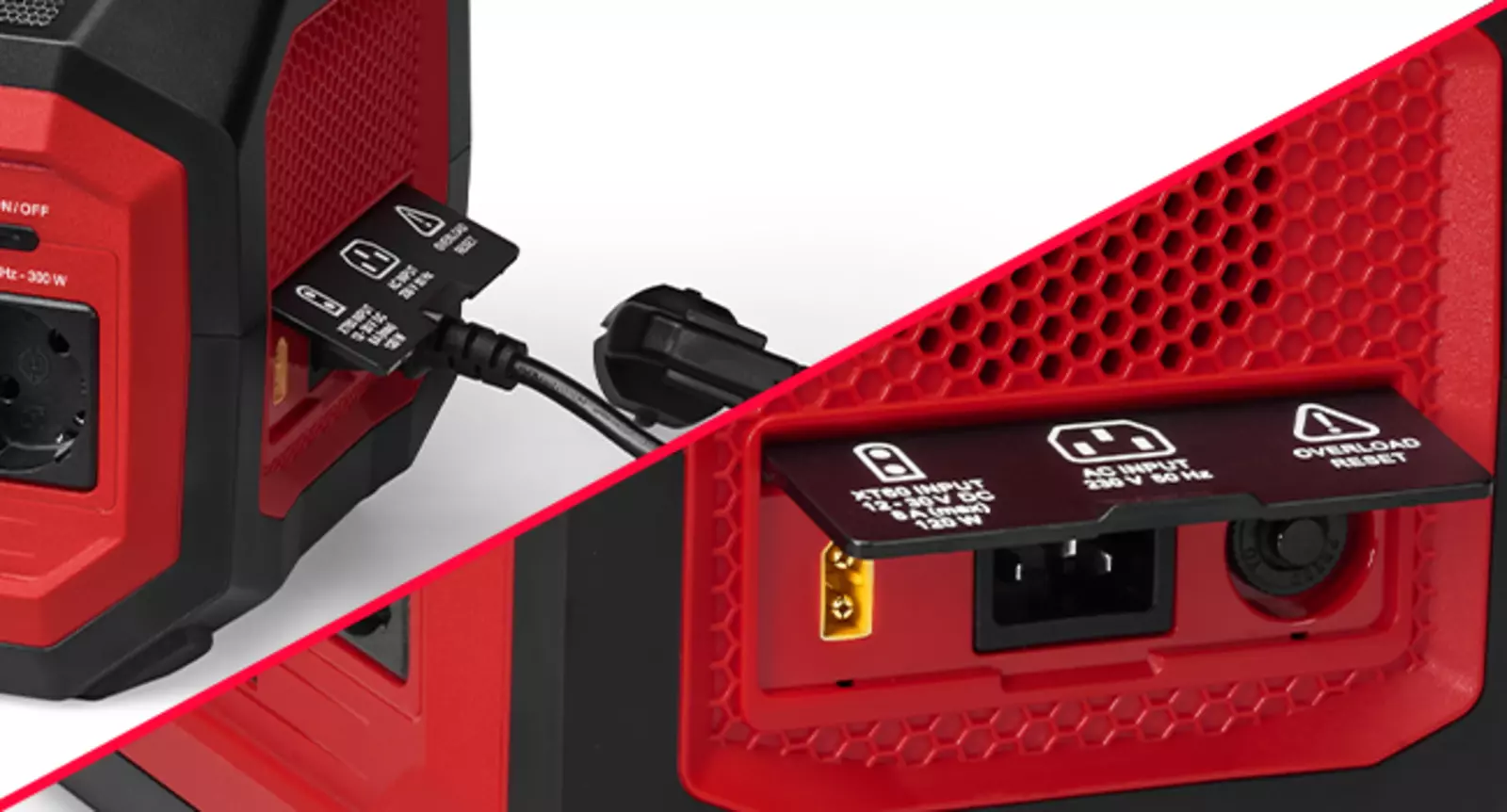 The Einhell energy station TE-ES 300/240 shows two charging ports labeled for AC input and USB output.