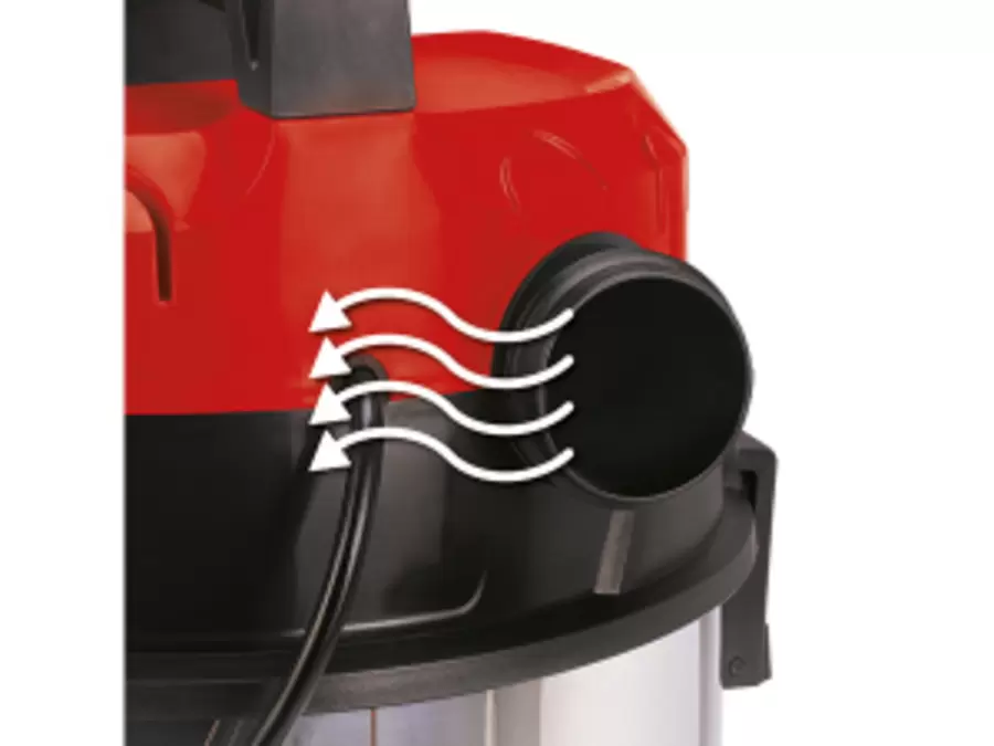 Detailed view of the blowing connection on the Einhell TE-VC 2340 SA wet and dry vacuum cleaner, showing the airflow symbol.