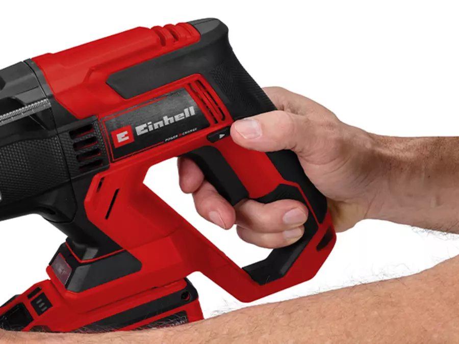 Griffbereich des Einhell Akku-Bohrhammers TE-HD 18/20 Li - Solo mit rutschhemmender, gummierter Oberfläche.