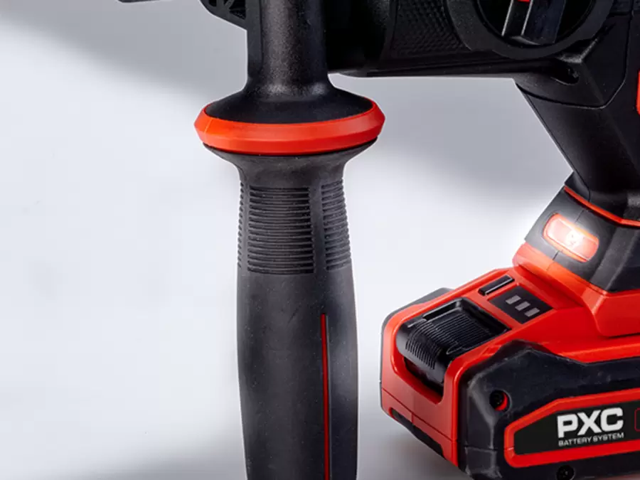 The Einhell Professional cordless rotary hammer TP-HD 18/22 D Li BL - Solo with visible auxiliary handle in close-up.