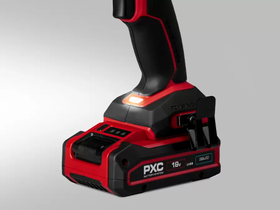 The Einhell cordless impact wrench TP-CW 18/350-C Li BL - Solo with integrated LED light at the base of the tool.