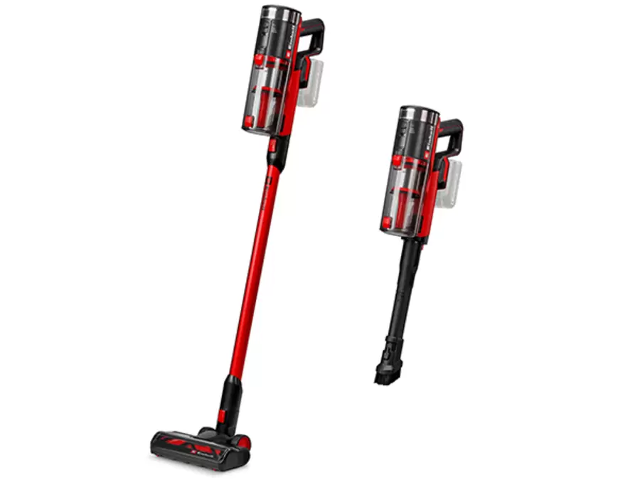 The Einhell cordless stick vacuum cleaner TE-SV 18/270/1 Li BL-Solo shown as a stick vacuum and a handheld vacuum.