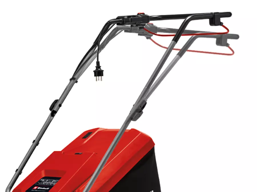 The height-adjustable guide bar of the Einhell electric lawn mower GC-EM 1800/43, side view.