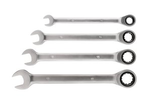 Gabel-, Ringschlüsselsatz mit Ratsche, 4-tlg.