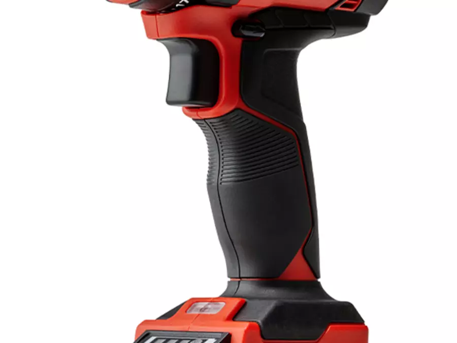 Side close-up of the Einhell cordless drill driver TC-CD 18/35 Li showing its ergonomic grip with softgrip surface.
