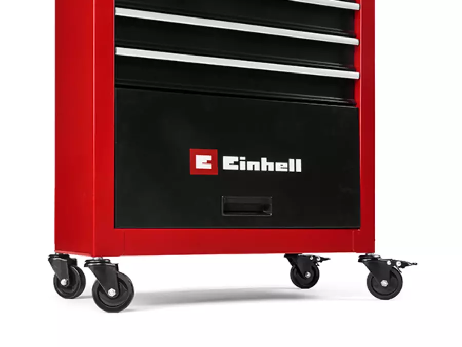 Der Einhell Werkstattwagen TC-TW 100 mit vier Rollen für flexiblen Einsatz.