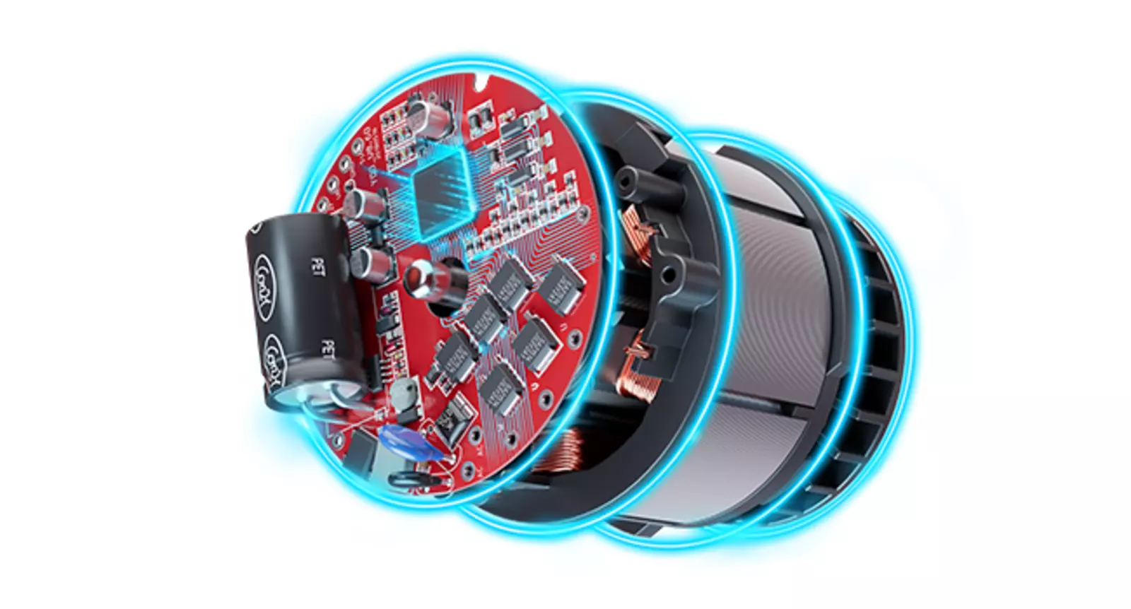 Isolated view of the motor of the Einhell cordless universal saw TP-AP 18/32 BL BREAKER Kit with visible internal components.