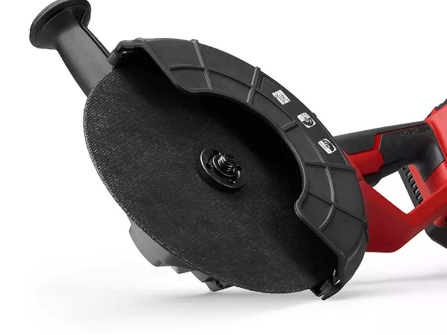 Cutting guard of the Einhell Professional cordless angle grinder TP-AG 36/230-22 Li BL on white background.