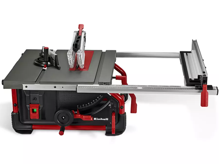 The Einhell table saw TE-TS 10 T with extended table extension.