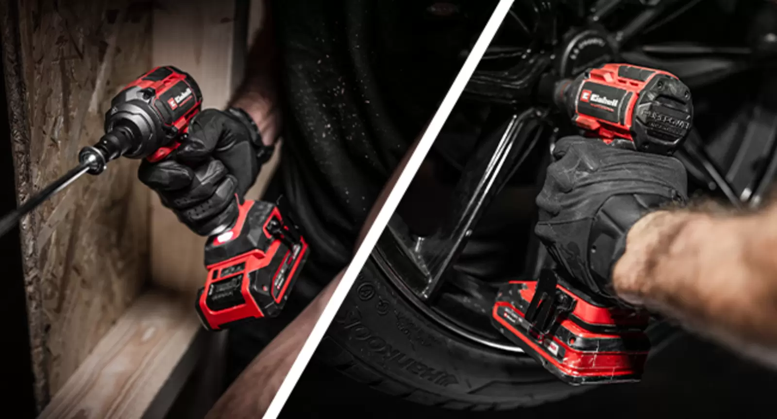 The Einhell cordless impact driver TP-CWD 18/3501-C Li BL for wood screwing and tyre changing.