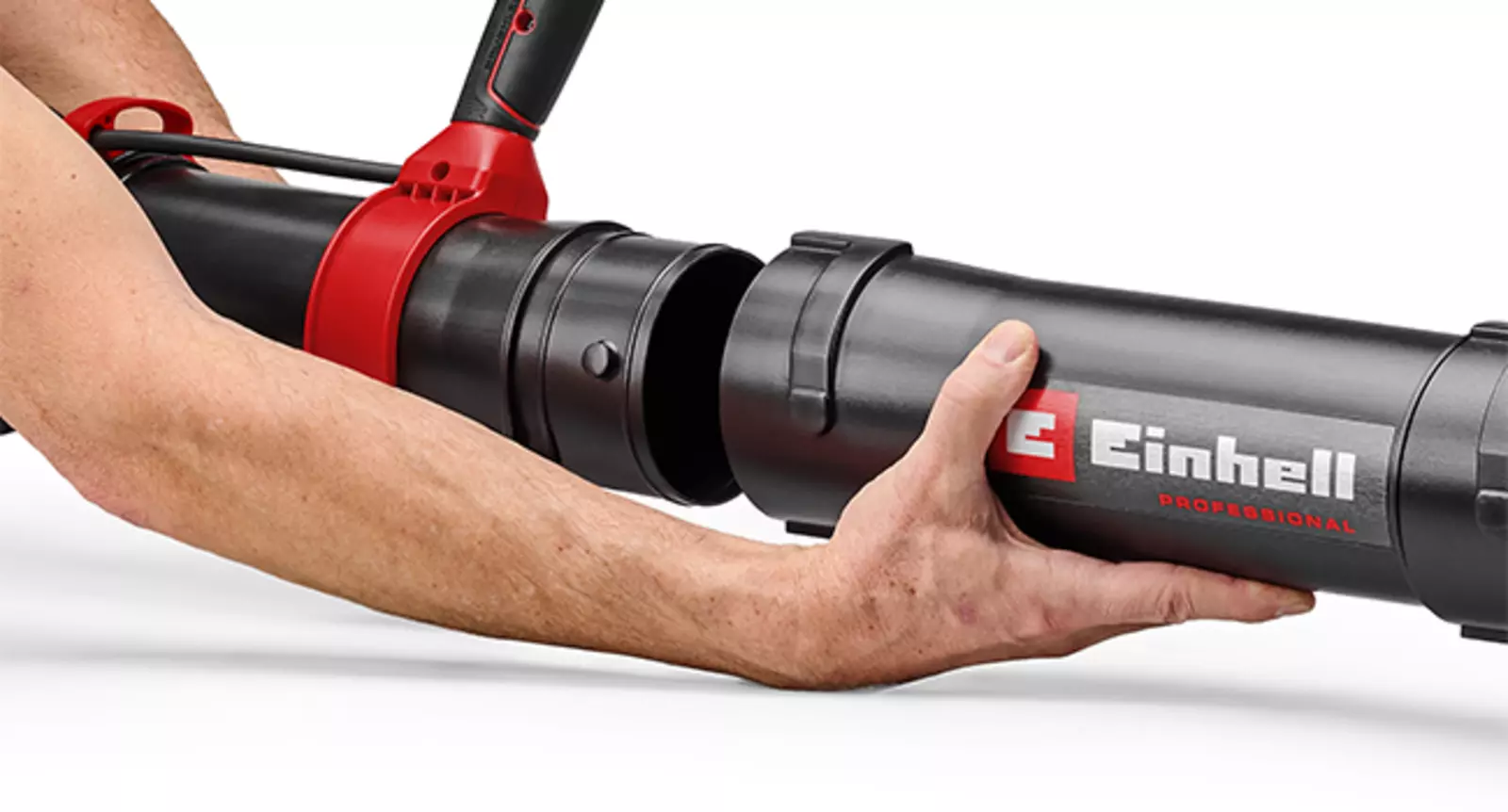 The Einhell Professional Cordless Leaf Blower GP-LB 36/280 Li E BL-Solo with bayonet lock on the blower tube.